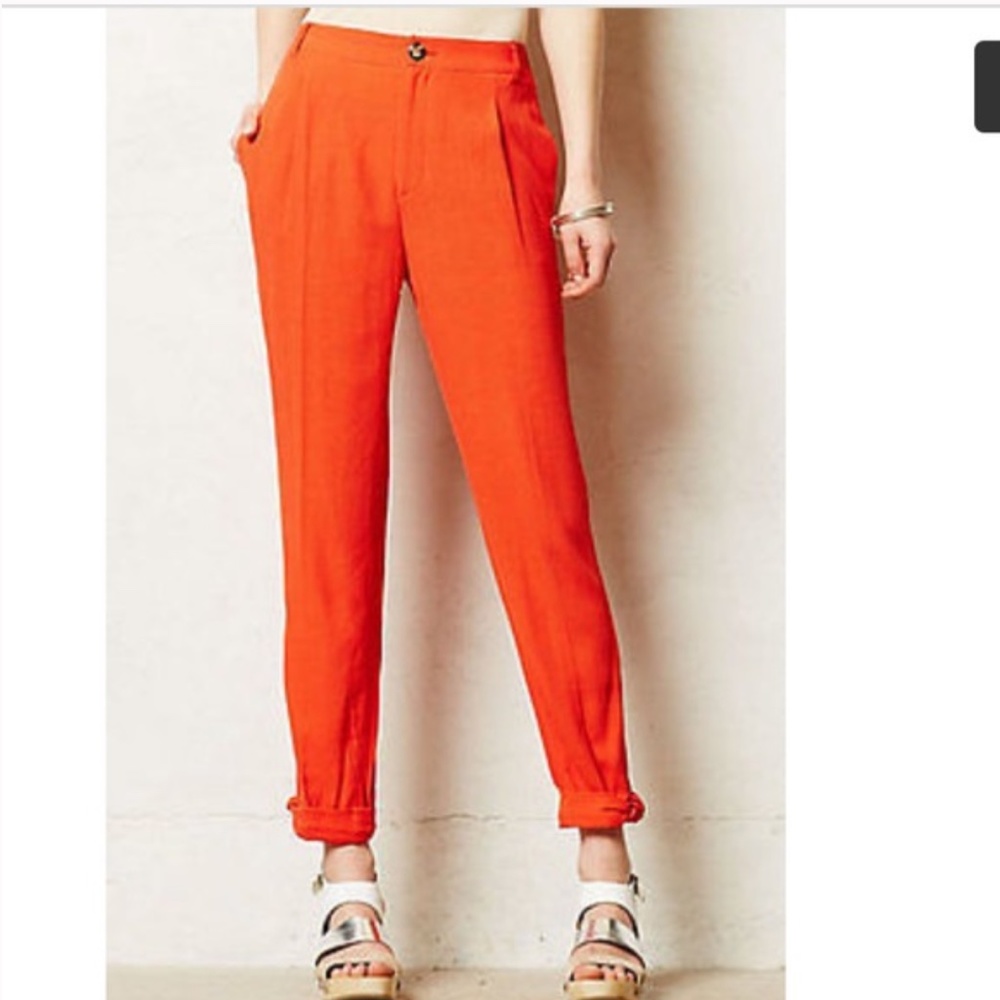 Anthropologie Elevenses Avoch Crop Pant in Orange Crepe size 10